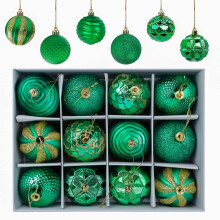 12 Pieces Christmas Tree Baubles Christmas Baubles, Matte and Glossy Christmas Tree Decorations Glittering Christmas Tree Baubles ? 6CM (Green)