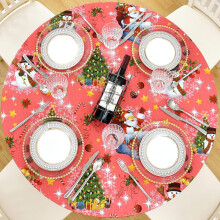 Indoor Outdoor Terrace Round Vinyl Tablecloth,Perfect for Christmas/Parties/Home,Oil Waterproof Wipeable Christmas Red Suitable 91.44 - 111.76cm