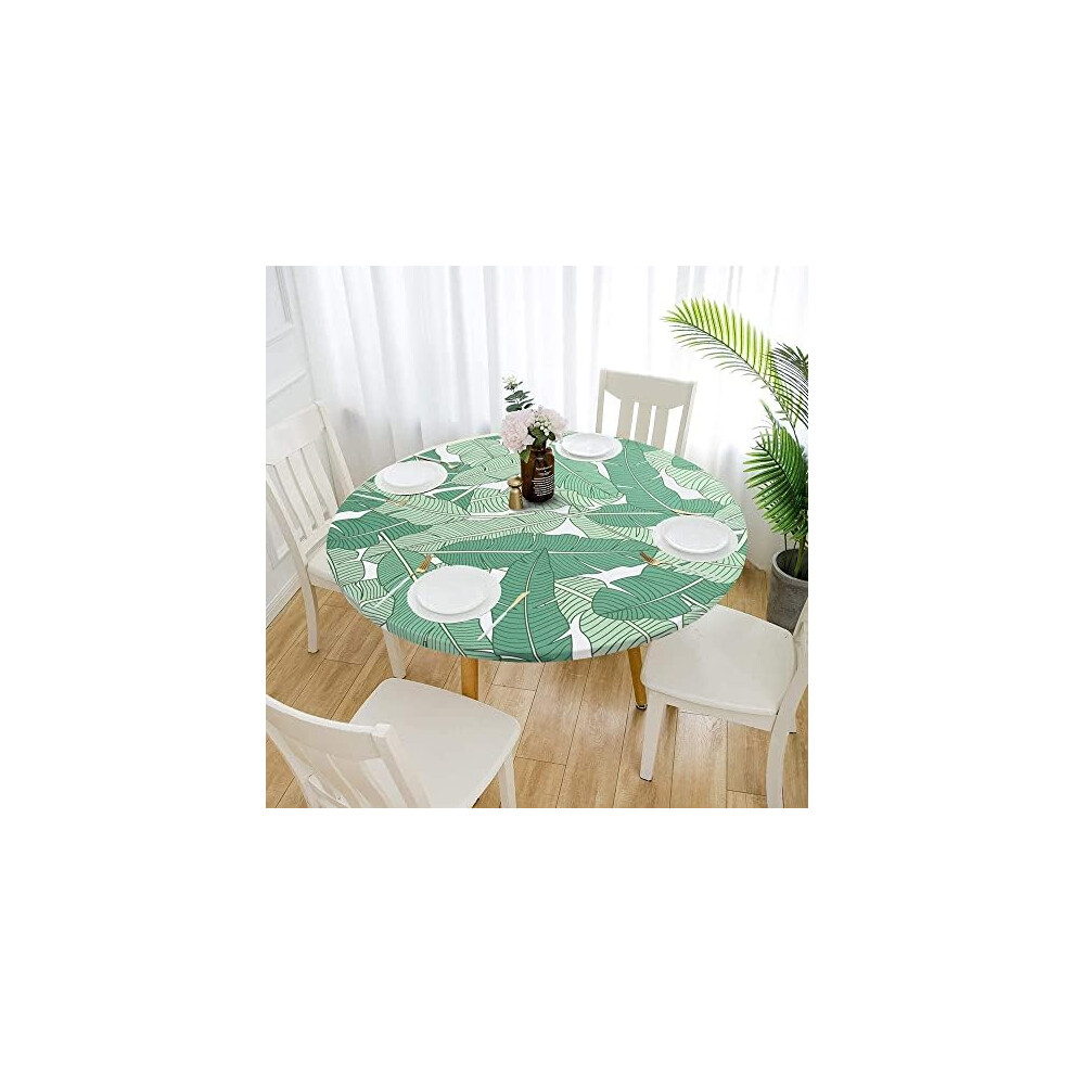 Elastic Round Tablecloths Outdoor Waterproof Oil Resistant Tablecloths Bedspreads Party Kitchen (24-28 Inch Round, Banana Leaf A)-image-OPC-PHFXS7P-NEW