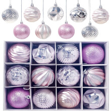 12 Pieces Christmas Tree Baubles Christmas Baubles, Matte and Glossy Christmas Tree Decorations Glittering Christmas Tree Baubles ? 6CM (Pink)