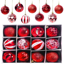 12 Pieces Christmas Tree Baubles Christmas Baubles, Matte and Glossy Christmas Tree Decorations Glittering Christmas Tree Baubles ? 6CM (Red)