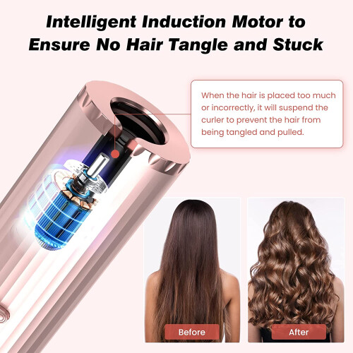 Automatic Curling Iron, Cordless Auto,, Portable Rechargeable Ceramic Rotating Curling Wand-White 2