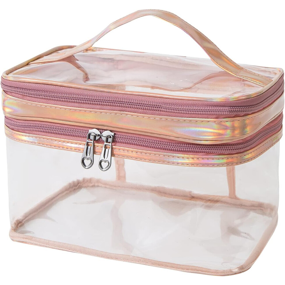 Tianfu Clear Makeup Bag Travel Toiletry Bag For Women Waterproof Cosmetic Bag Cute Makeup Bag Double Layer Travel Pink Makeup Bag
