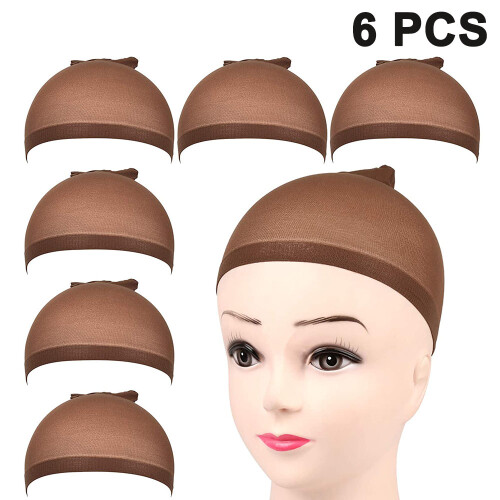 6 Pcs Stocking Wig Caps Light Brown Wig Cap For Lace Front Wig Silk Liner Weaving Wig Cap-Brown