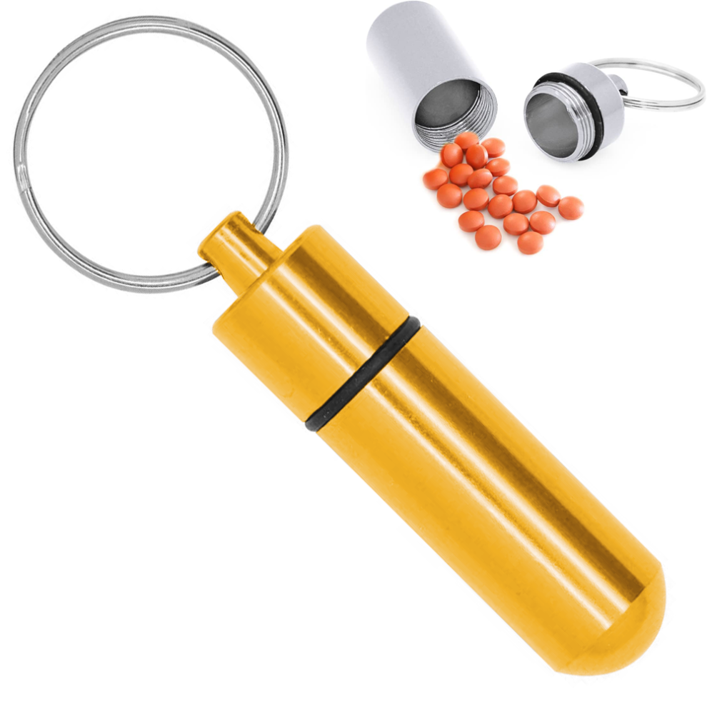Tianfu Aluminum Keychain Medication Pill Box. Waterproof Portable Mini Travel Pill Boxes Medicine Vitamin Holder Case.y-Gold