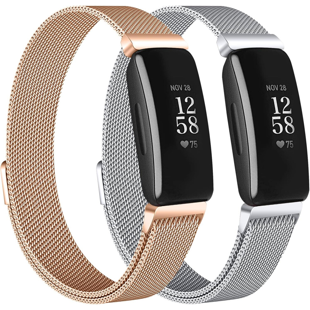 2-Pack Bands Compatible With Fitbit Inspire 2/ Inspire Hr/Inspire, Stainless Steel Metal Mesh Loop Wristband Replacement 7770198295405