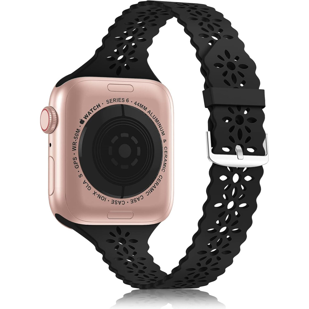 Lace Silicone Band Compatible With Apple Watch Band 38Mm 40Mm 42Mm 44Mm Women-(38/40/41Mm ) Black 7770198307856