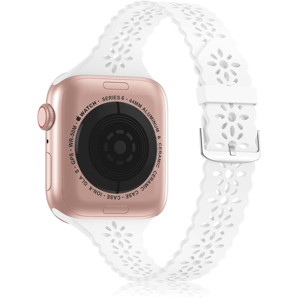 Lace Silicone Band Compatible With Apple Watch Band 38Mm 40Mm 42Mm 44Mm Women-(42/44/45Mm ) White 7770198307894