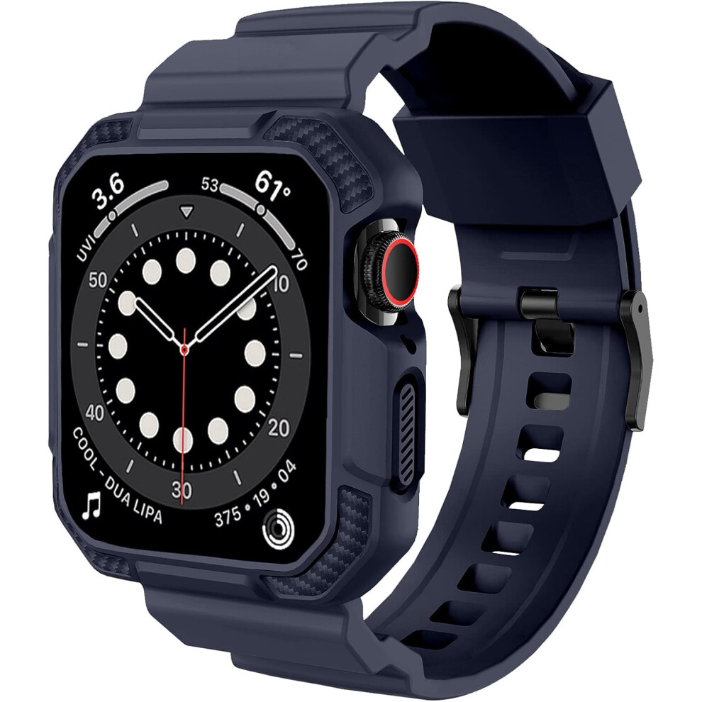 Compatible With Apple Watch Band 45Mm 44Mm 42Mm With Case, Shockproof Rugged Band Strap-(Dark 42-44Mm) Blue 7770198307979