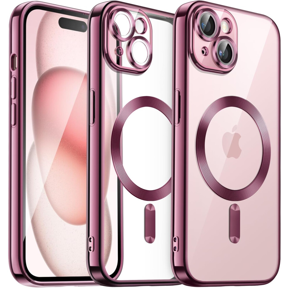 Case For Iphone 15Plus 6.7-Inch, Camera Lens Full Protection, Compatible With Magsafe Wireless Charging, Shockproof Soft Tpu Phone Cover (Pink) Pink 7770198339710
