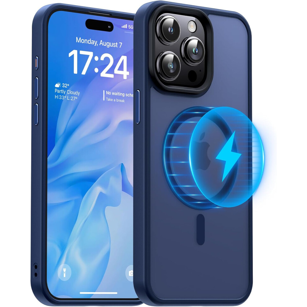 Iphone 15 Pro Case 6.1 Inch, [Military Grade Protection & Compatible With Magsafe], Translucent Matte Back With Soft Edge Phone Case, Blue 7770198339864