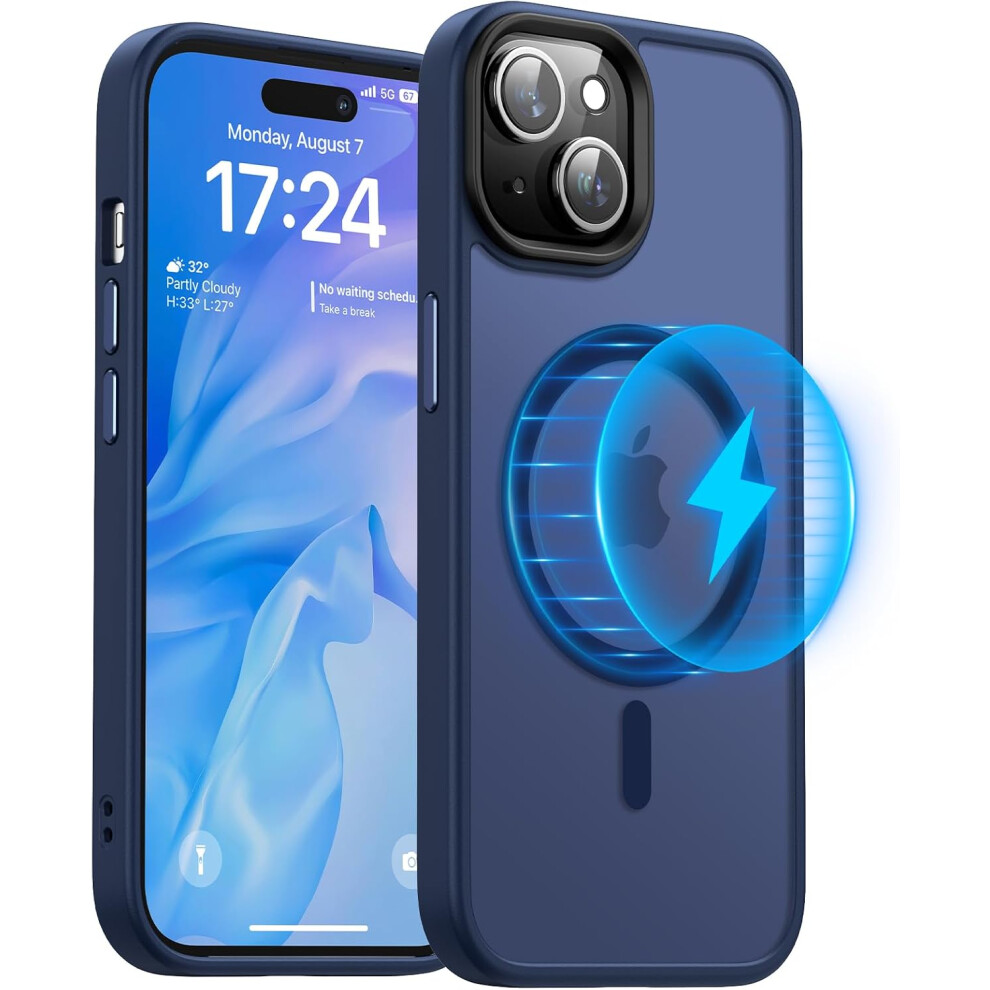 Iphone 15 Case 6.1 Inch, [Military Grade Protection & Compatible With Magsafe], Translucent Matte Back With Soft Edge Phone Case, Blue 7770198339857