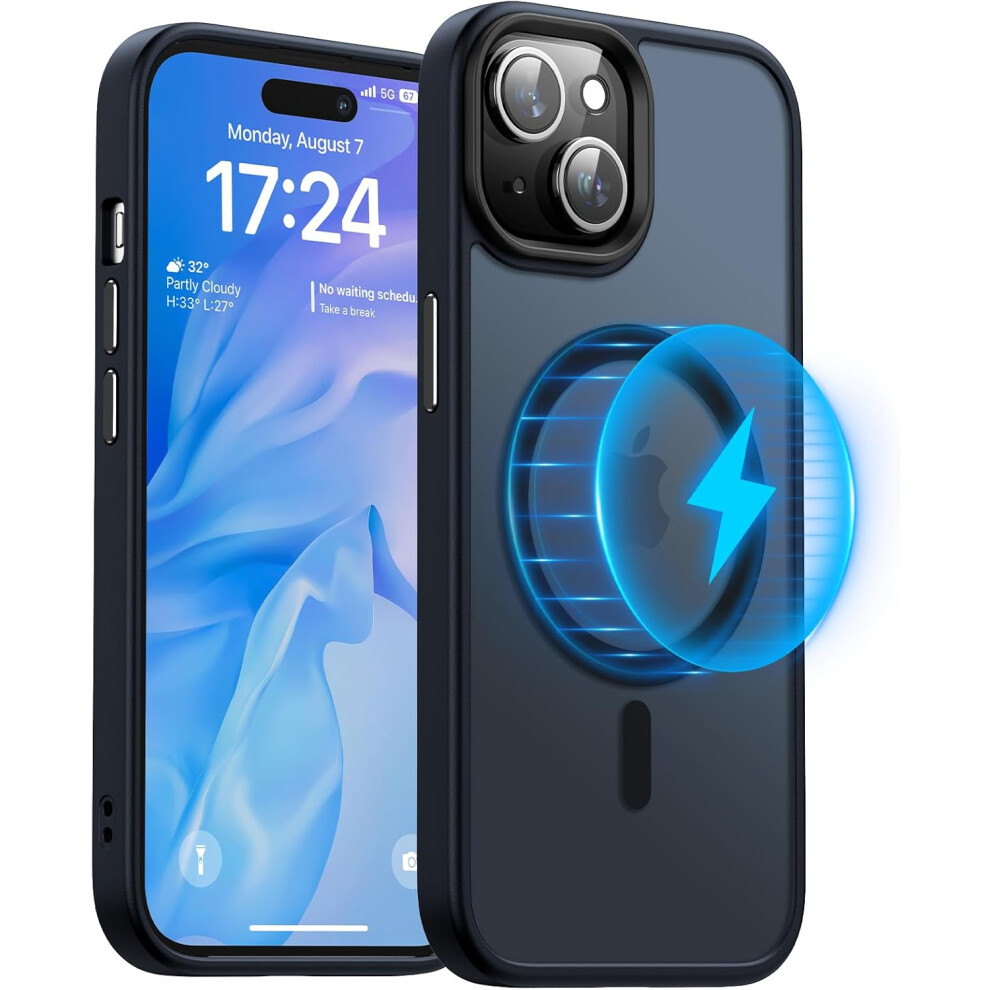 Iphone 15 Case 6.1 Inch, [Military Grade Protection & Compatible With Magsafe], Translucent Matte Back With Soft Edge Phone Case, Black 7770198339932