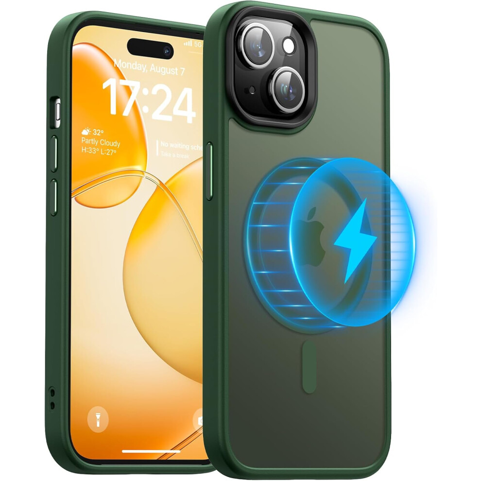 Iphone 15 Case 6.1 Inch, [Military Grade Protection & Compatible With Magsafe], Translucent Matte Back With Soft Edge Phone Case,Alpine Green 7770198339895