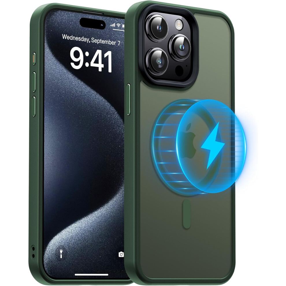 Iphone 15 Pro Case 6.1 Inch, [Military Grade Protection & Compatible With Magsafe], Translucent Matte Back With Soft Edge Phone Case,Alpine Green 7770198339901