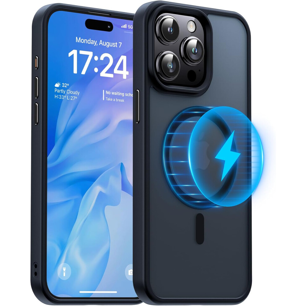 Iphone 15 Pro Case 6.1 Inch, [Military Grade Protection & Compatible With Magsafe], Translucent Matte Back With Soft Edge Phone Case, Black 7770198339949