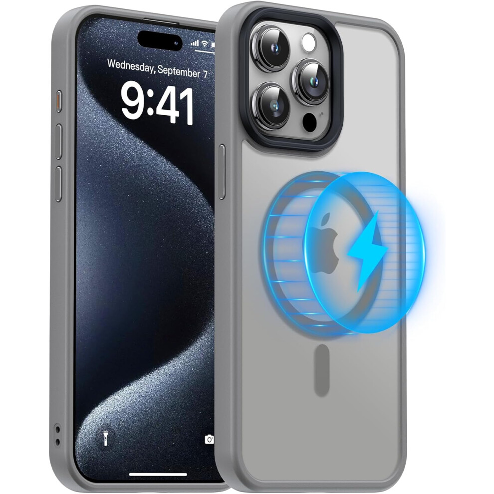Iphone 15 Pro Case 6.1 Inch, [Military Grade Protection & Compatible With Magsafe], Translucent Matte Back With Soft Edge Phone Case, Grey 7770198340068
