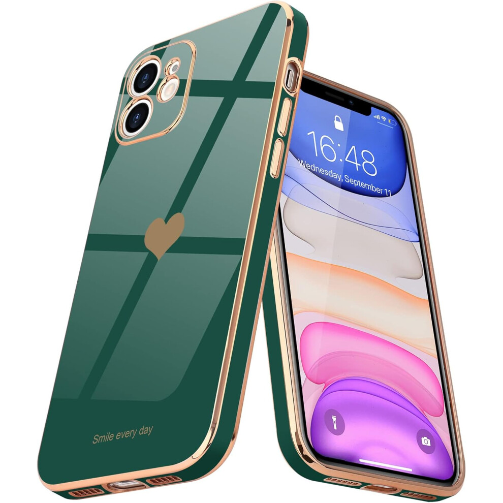 Compatible With Iphone 11 Cute Love-Heart Luxury Bling Plating Soft Back Cover Raised Full Camera Protection Bumper Silicone Shockproof Phone Case 7770198316346