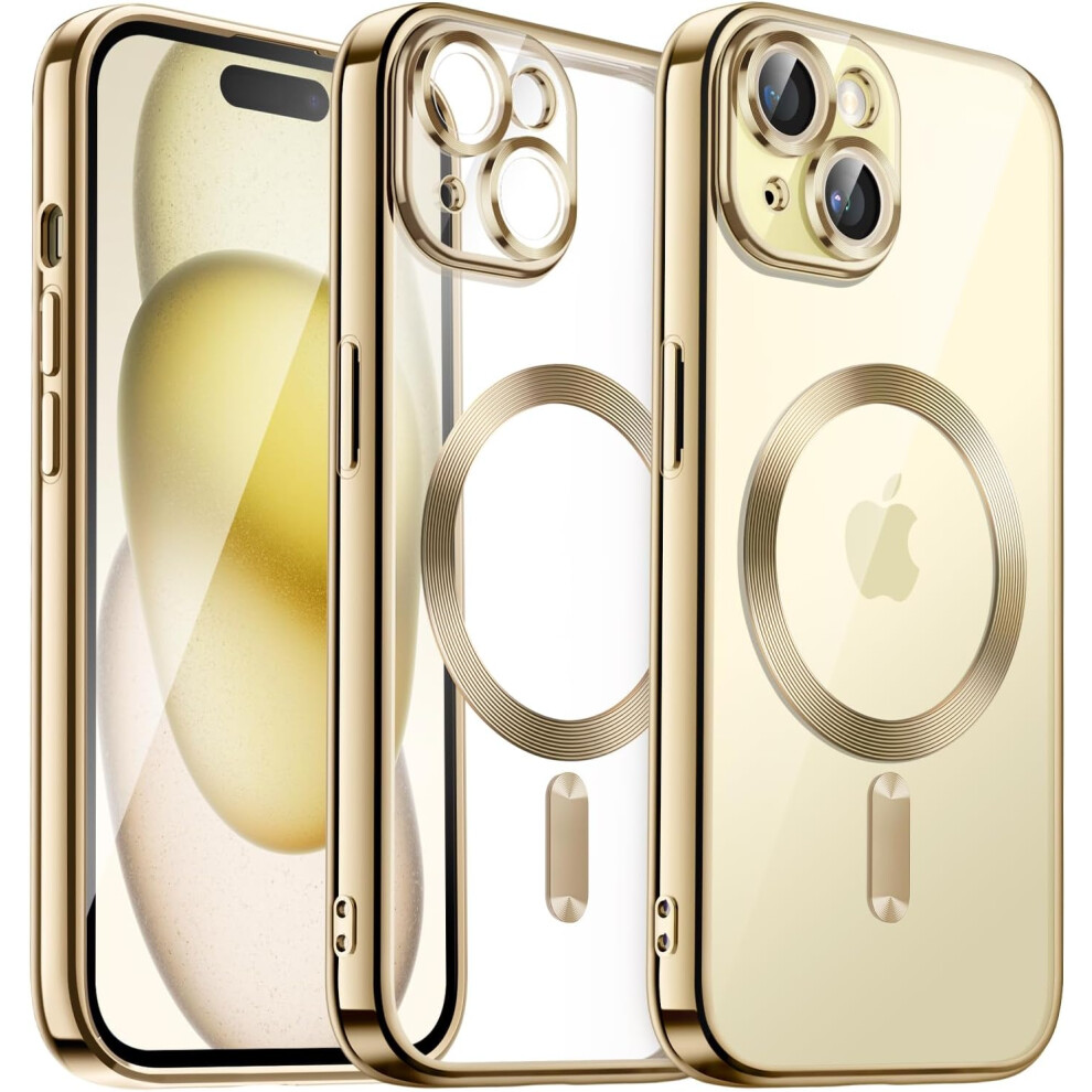 Case For Iphone 15 6.1-Inch, Camera Lens Full Protection, Compatible With Magsafe Wireless Charging, Shockproof Soft Tpu Phone Cover (Gold) Gold 7770198339611