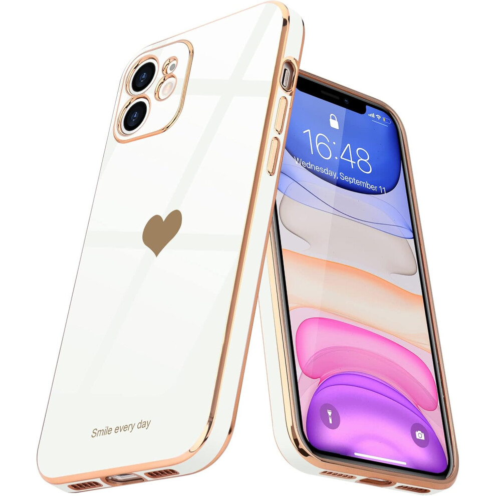 Compatible With Iphone 11 Cute Love-Heart Luxury Bling Plating Soft Back Cover Raised Full Camera Protection Bumper Silicone Shockproof Phone Case 7770198316384