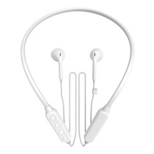 Bluetooth HeadphonesNeck Mount Wireless HeadphonesIn-Ear Sports Earbuds Noise Cancelling Headphones-White