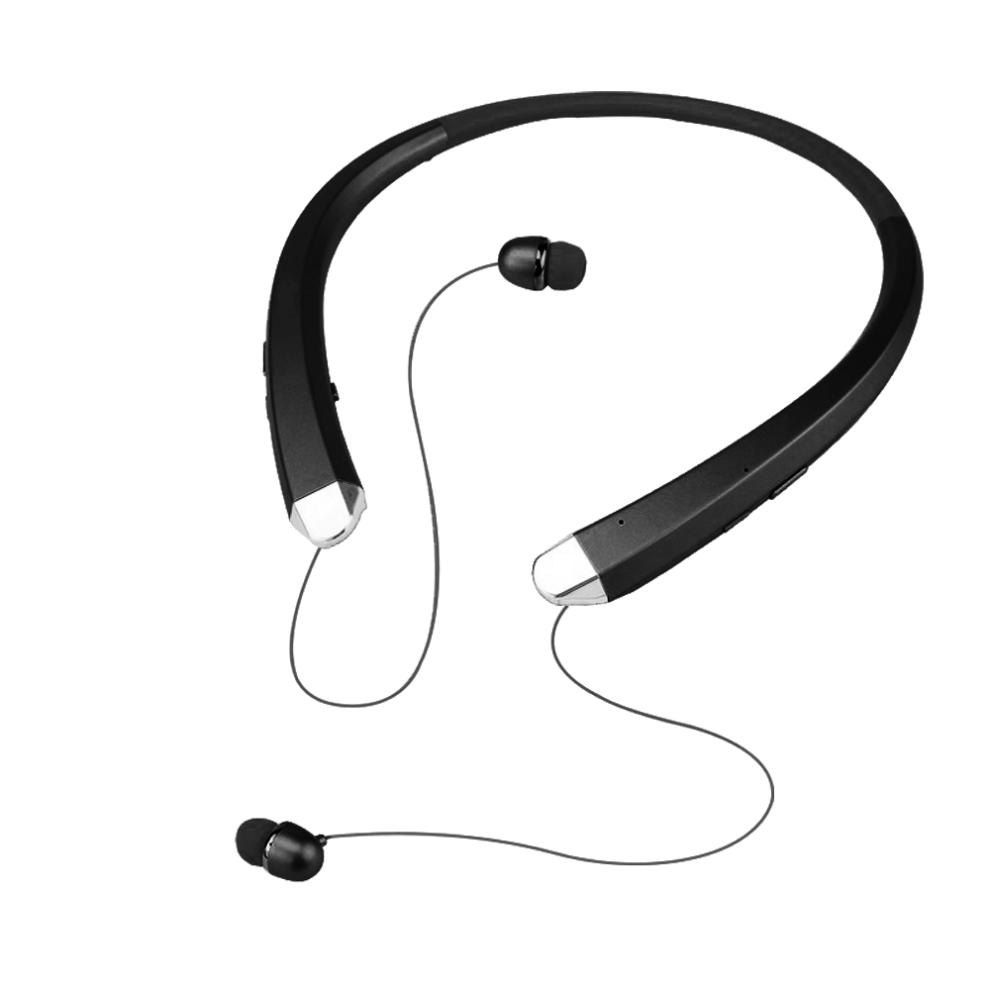 Upgraded Wireless Neckband Headphones With Retractable Earbuds, Noise Cancelling Stereo Headphones With Mic- Black 7770198293869