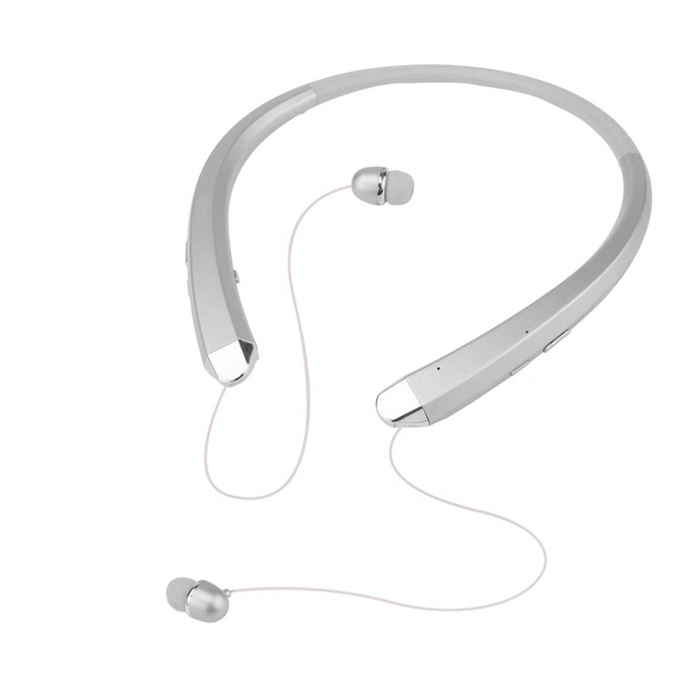 Upgraded Wireless Neckband Headphones With Retractable Earbuds, Noise Cancelling Stereo Headphones With Mic- Silver 7770198293876