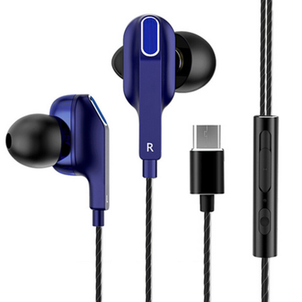 Type-C Headphones, Wired In-Ear Headphones With Mic, Hi-Fi Stereo Bass Noise Cancelling Type-Gentleman Blue 7770198293791