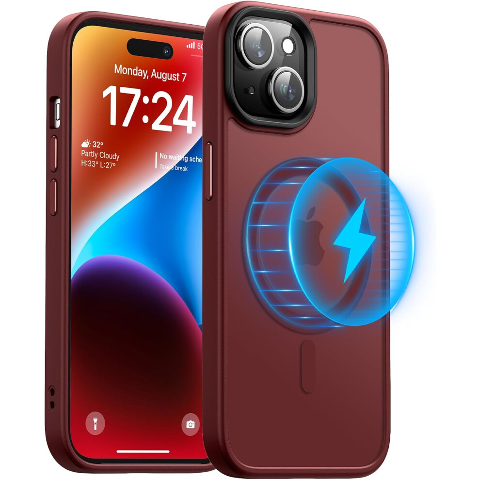Iphone 15 Case 6.1 Inch, [Military Grade Protection & Compatible With Magsafe], Translucent Matte Back With Soft Edge Phone Case, Burgundy 7770198339970