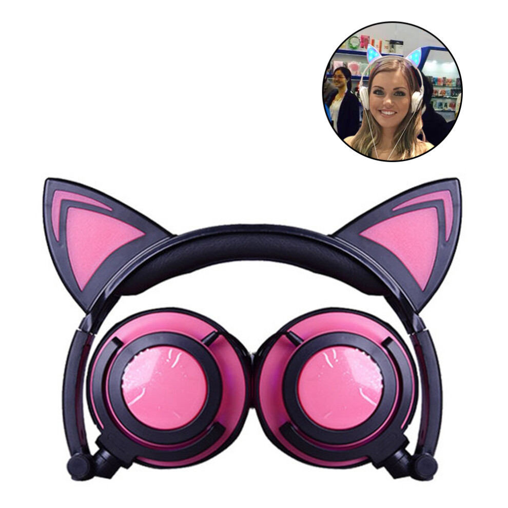 Children's Cartoon Cat Ears Glowing Headphones - Black/Red 7770198294262
