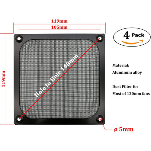 4pcs-computer fan dust filter-12CM black all-aluminum dust filterdigital 1