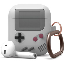 Compatible with AirPods Case 1 & 2, Classic Game Player Design Case with Keychain, Durable Silicone Construction (Light Grey)