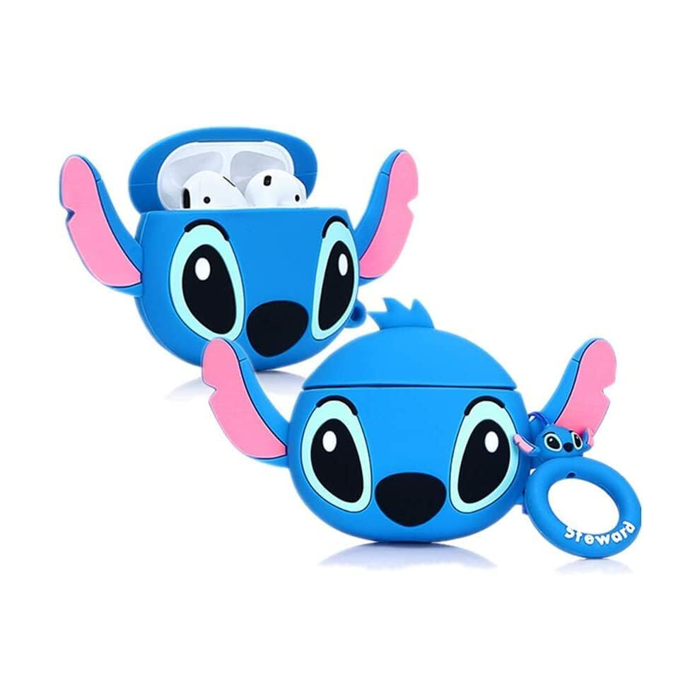 Funny 3D Cartoon Kawaii Airpod 1Ã2 Generation Case Skin With Cleaning Kit & Keychain For Apple Airpod 2 & 1 For Boys Girls Kids Teen, Blue 7770198288322