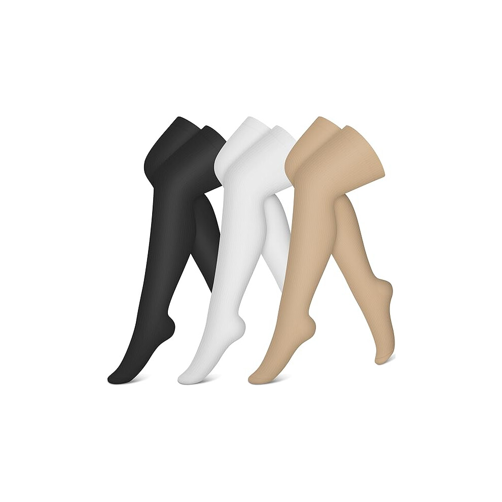 Tianfu Black/White/Beige Compression Socks (3 Pairs) Knee High Compression Sock For Women & Men Stockings For Running, Cycling,Athletic-Large-X-Large