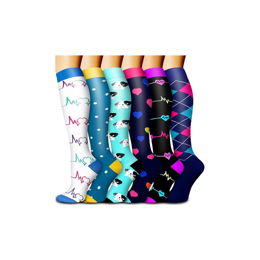 Tianfu White/Blue 6 Pack Copper Compression Socks For Women And Men Circulation-Best Support For Medical, Running,Nursing,Athletic/Small-Medium/+