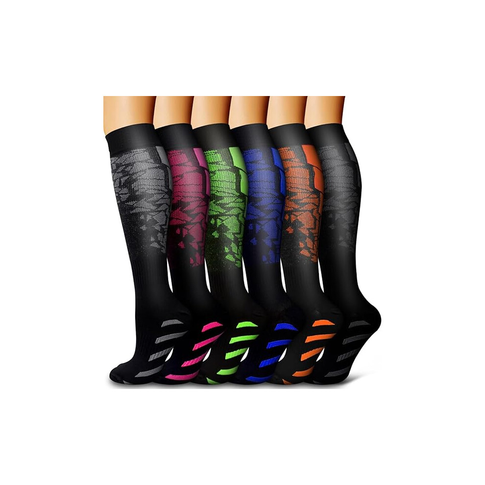 Tianfu 6 Pack Copper Compression Socks For Women And Men Circulation-Best Support For Medical, Running,Nursing,Athletic/Large-X-Large/6 Colors-2