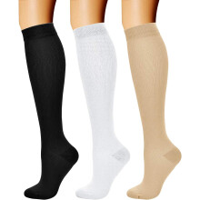 Compression Socks for Women & Men Circulation (3 Pairs) 15-20 mmHg is Best Support for Athletic Running Cycling-Small-Medium-Black/White/Nude