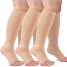3 Pack Copper Compression Socks for Women & Men, 20-30mmHg Open Toe Knee High Stockings for Circulation Support/XX-Large- Nude
