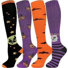 Compression Socks for Women Men Circulation, Knee High Compression Socks 15-20mmHg for Nurse, Running /Black, Purple, Orange, Purple-4 Pairs,S-M