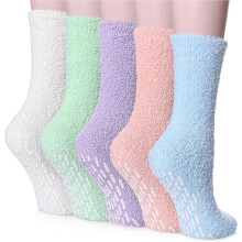 Women's Non-Slip Socks with Grips - Grip Slipper Socks, Hospital Socks with Grips for Women 5 Pairs/Color: Non-slip Rainbow/Size: 6-10