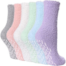 Non Slip Socks for Women Winter Warm Cozy Fuzzy Slipper Socks Soft Fluffy Hospital Socks with Grips 6 Pairs Candy Color /Size: One Size