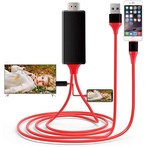 Lightning To HDMI Cable Adapter Compatible with IPhone, 1080P Digital Sync Screen Audio&Video Adapter