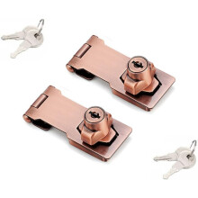 2 sets of lock buckles with keys, suitable for small doors, cabinets, etc., stainless steel, safety lock with buckle, with keys (4 inches, copper)