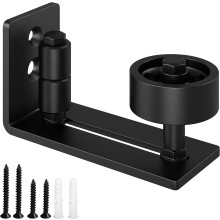 Sliding Barn Door Floor Guide, Adjustable Wall Mount Stay Roller Guide, Non-Scratch Rollers, Flush Bottom, Barn Door Panel Non-Groove, Black