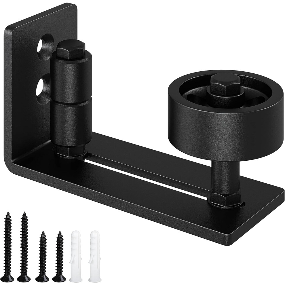 Sliding Barn Door Floor Guide, Adjustable Wall Mount Stay Roller Guide, Non-Scratch Rollers, Flush Bottom, Barn Door Panel Non-Groove, Black 7770198310184