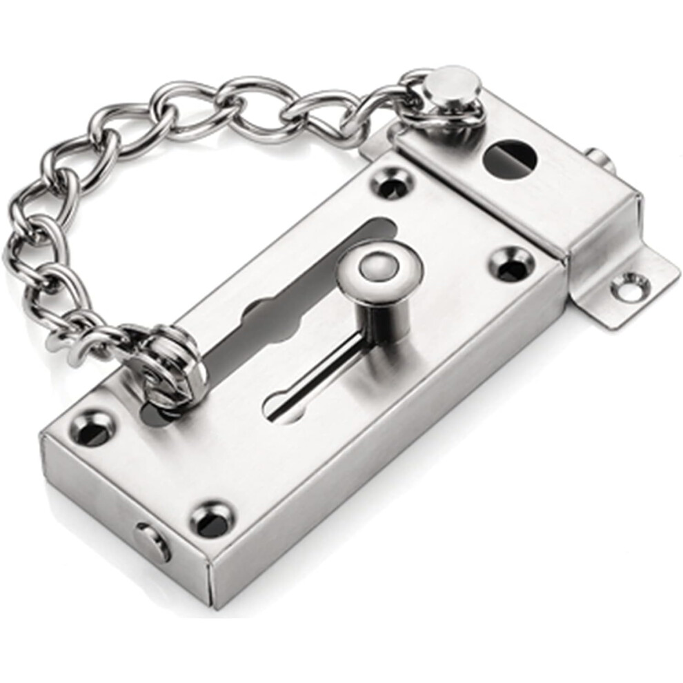 Door Latch Barrel Bolt With Anti-Theft Chain, Heavy-Duty Thickened Stainless Steel Sliding Latch With 6 Screws (Silver Color) 7770198310368