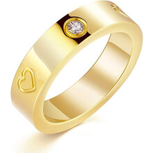 Love Friendship Ring 18K Gold Silver Rose Plated Cubic Zirconia Stainless Steel Promise Ring Wedding Band Jewelry Birthday Gifts for Women(gold-7)