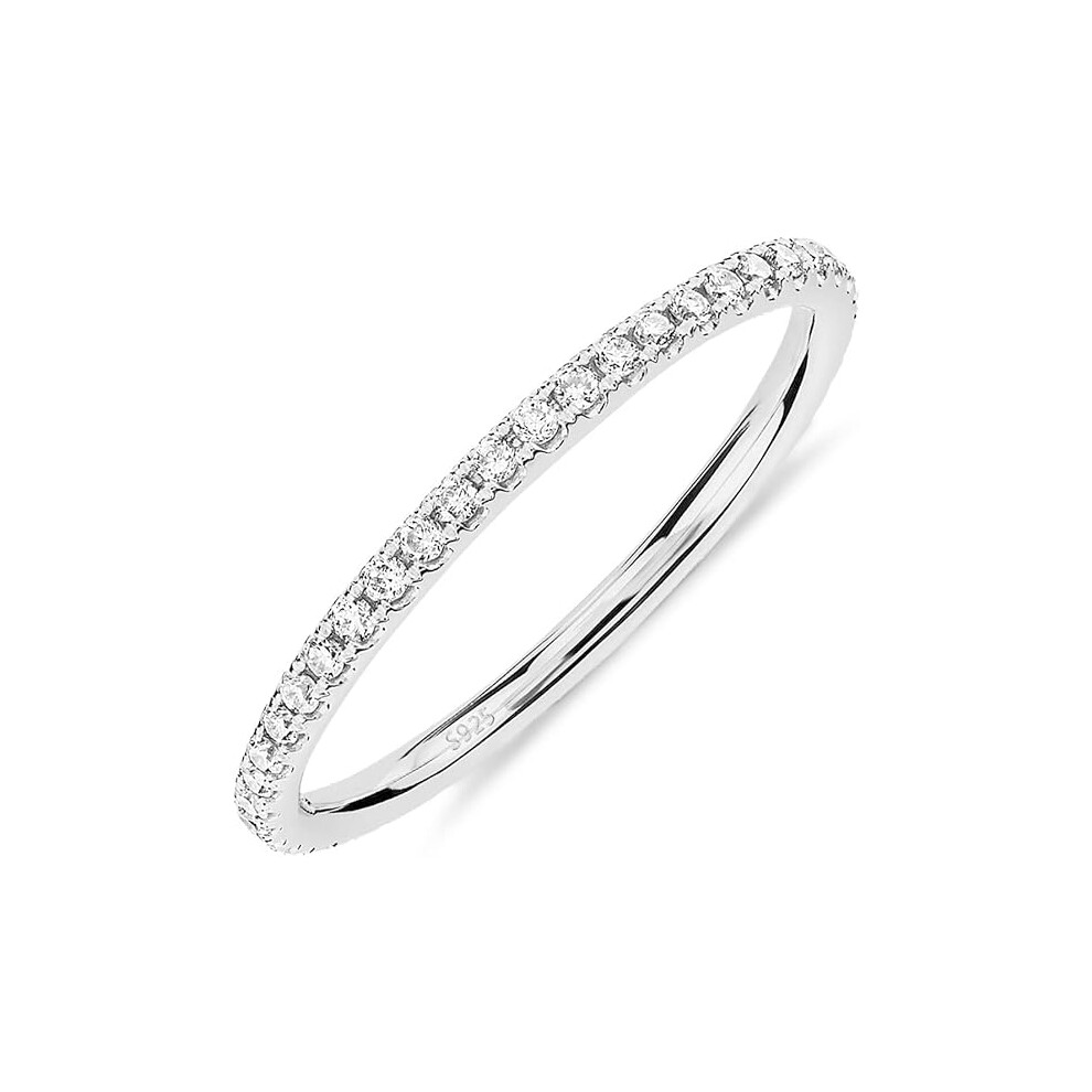 14K Gold Plated Solid 925 Sterling Silver CZ Simulated Diamond Stackable Ring Eternity Bands for Women(White Gold-4)