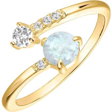 14K Gold Plated Adjustable Created Opal Rings | Stacking Rings | Gold Rings for Women(Yellow/White)