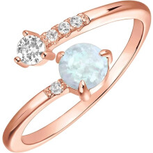14K Gold Plated Adjustable Created Opal Rings | Stacking Rings | Gold Rings for Women(Rose/White)